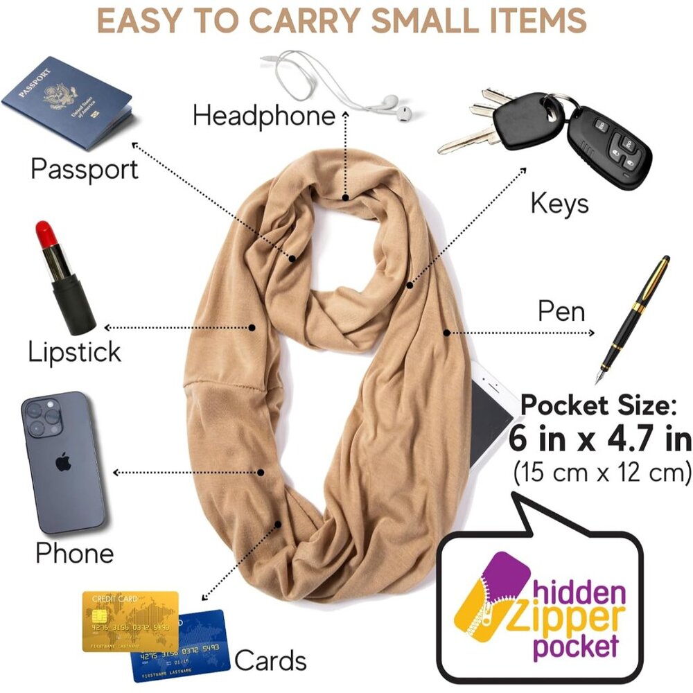 Infinity Loop Solid Color Scarf With Hidden Zippe… - image 2